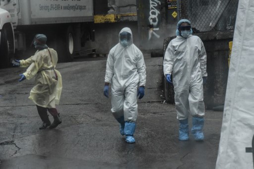 Mobile Morgues Set Up Outside Brooklyn Hospital As Coronavirus Outbreak Hits New York