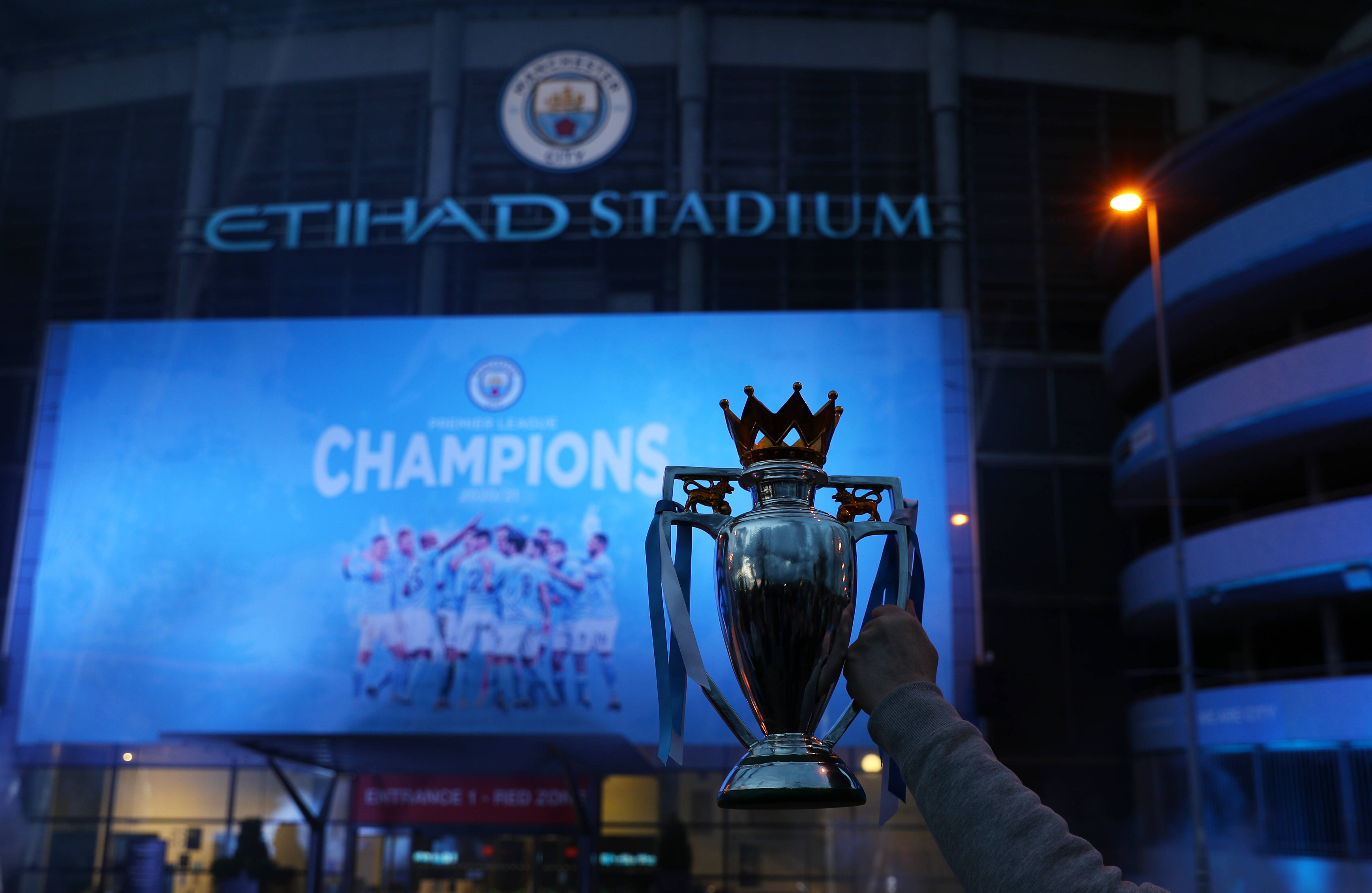 Manchester City Fans Etihad Stadium Manchester City Fans Celebrate At The Etihad Stadium, After Manchester City Were C