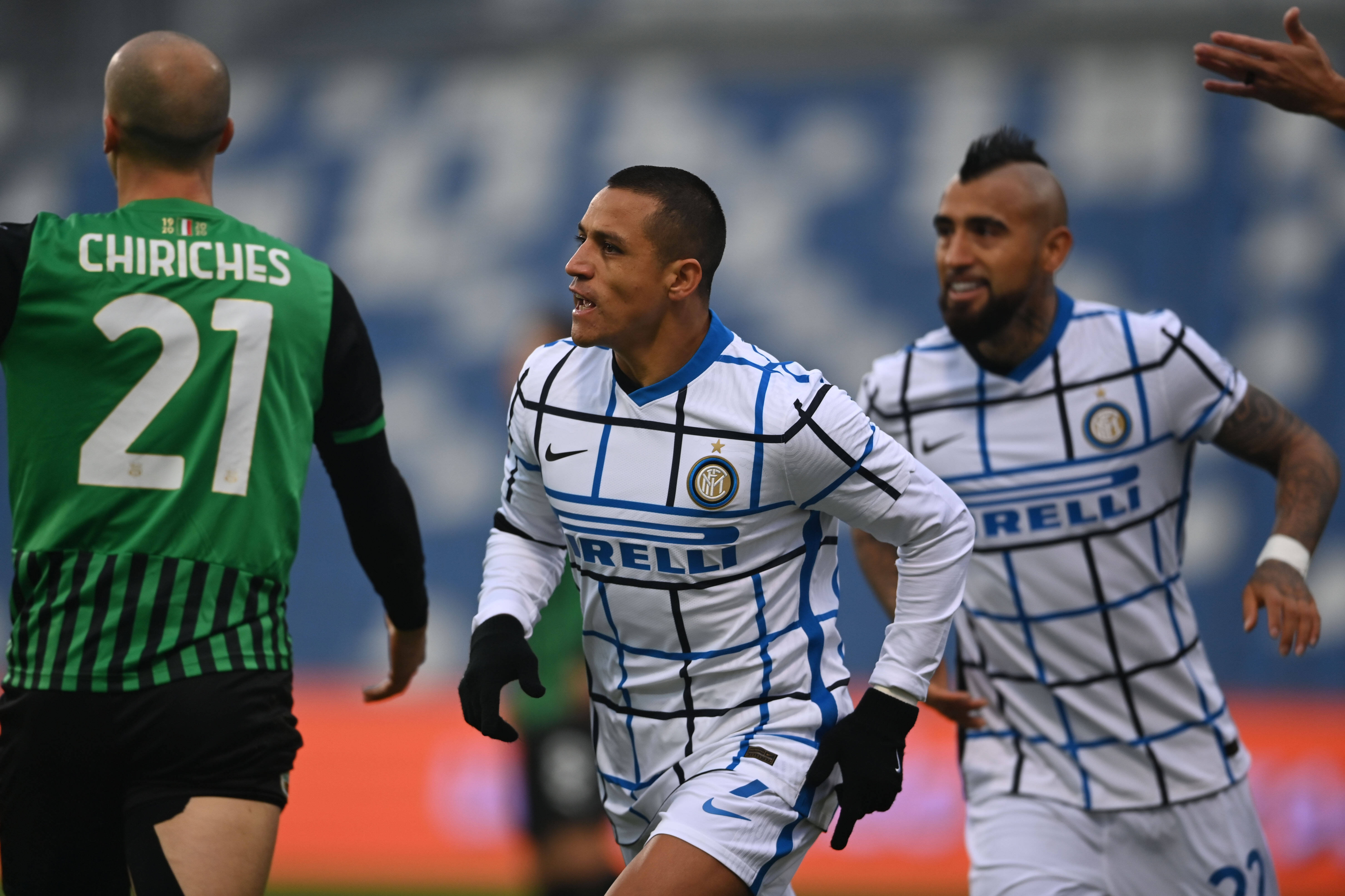 Alexis Sanchez (inter) Celebrates After Scoring His Team S First Goal During The Italian Serie A Match Between Sassuolo
