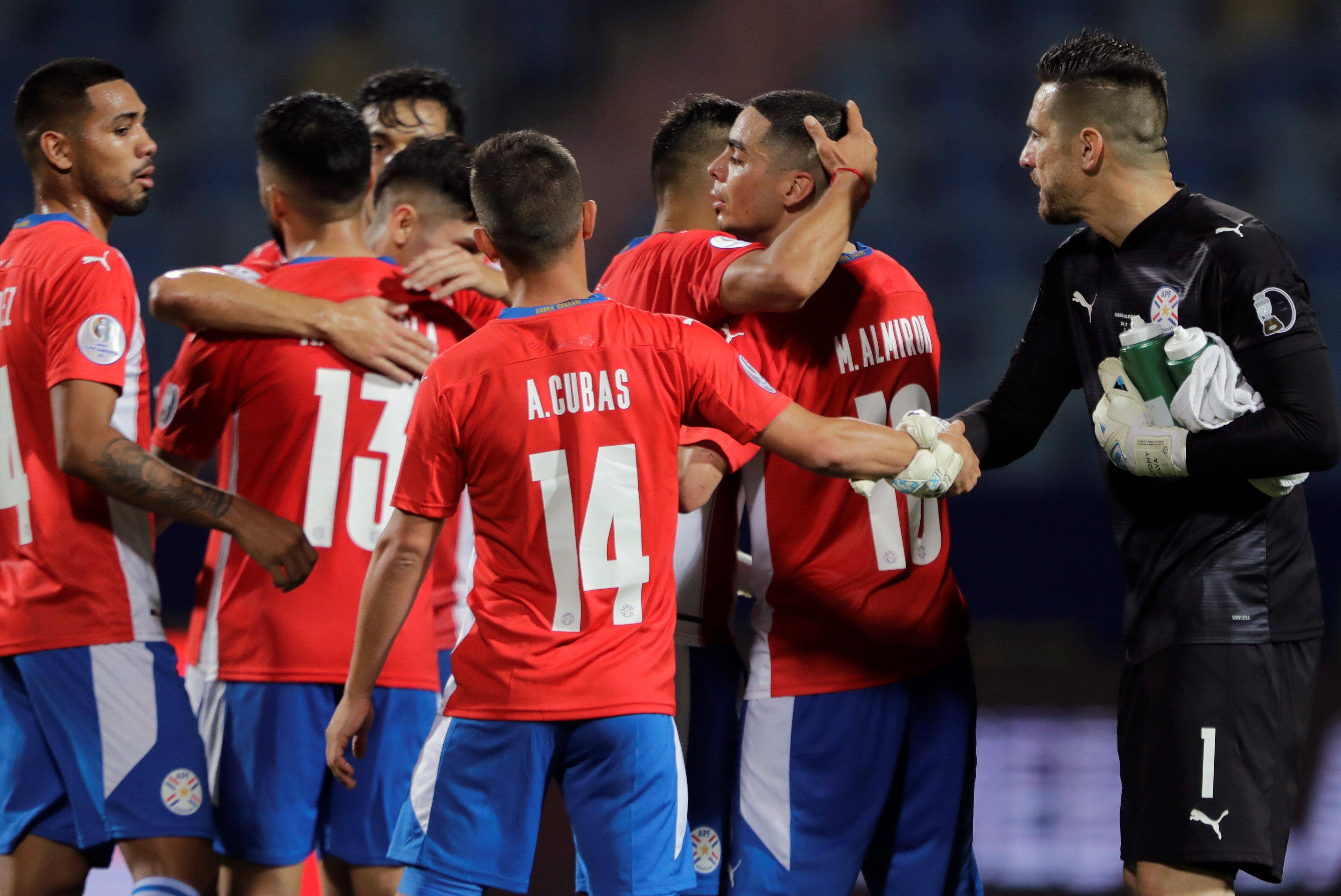 Paraguay S Players Celebrate Victory Against Bolivia, After The End Of A Match For The Copa America At The Pedro Ludovi