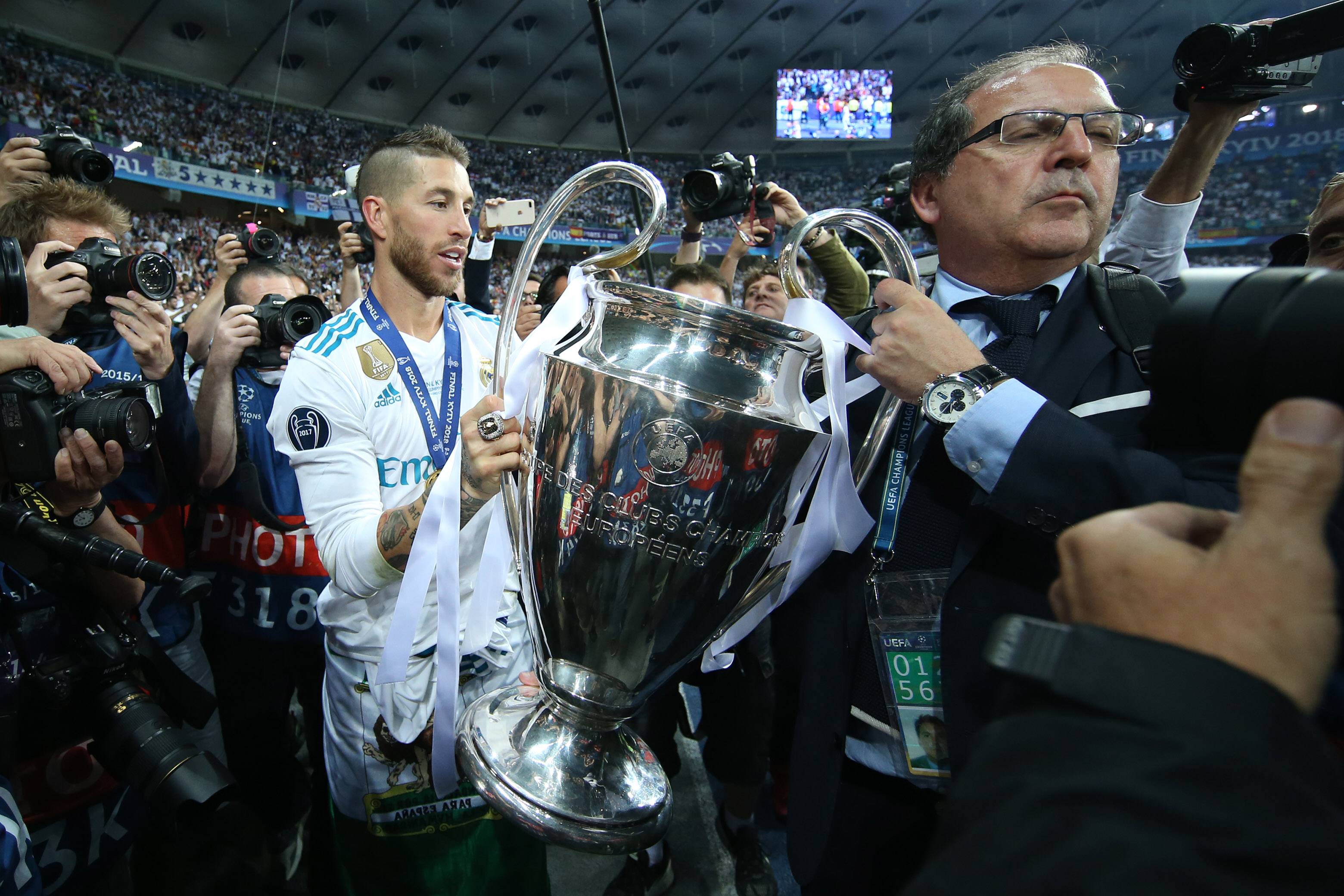 Real Madrid V Liverpool Uefa Champions League Final Sergio Ramos Of Real Madrid With The Trophy At T