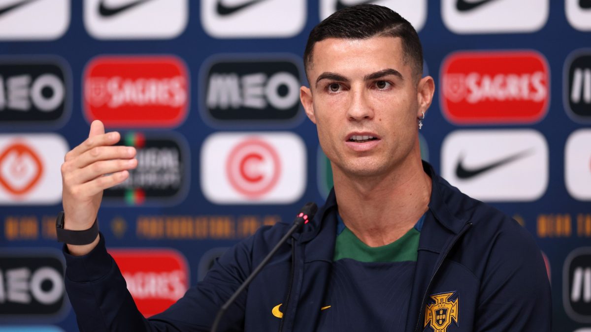 Cristiano Ronaldo en la conferencia de prensa de Qatar 2022.