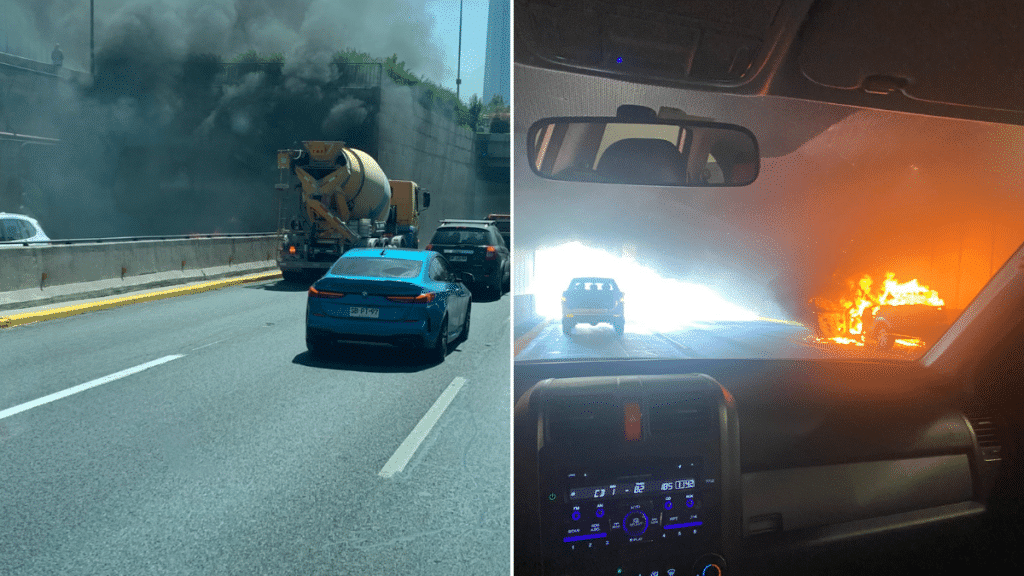 Vehículo se incendió al interior del túnel de la autopista Costanera Norte