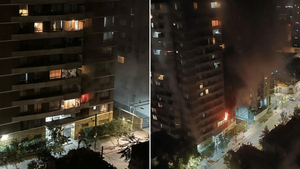 Incendio deja a dos personas heridas en Santiago.